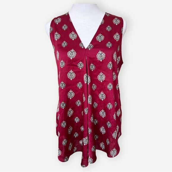 Ann Taylor Factory Sleeveless Flowy V-Neck Red Abstract Print Blouse. Medium. - Picture 1 of 7